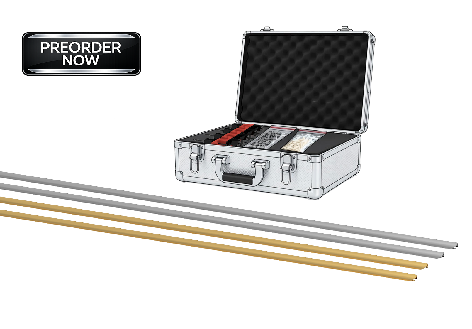 LUSTRO™ EDGE SYSTEMS by DELORENZO® Signature Kit with various hair care products in sleek, modern packaging.